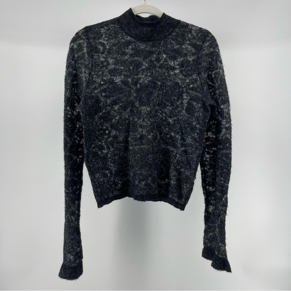 Anthropologie Hanna Lace Merino Wool Mock Neck Sweater in Black, Women's Small - Picture 2 of 9